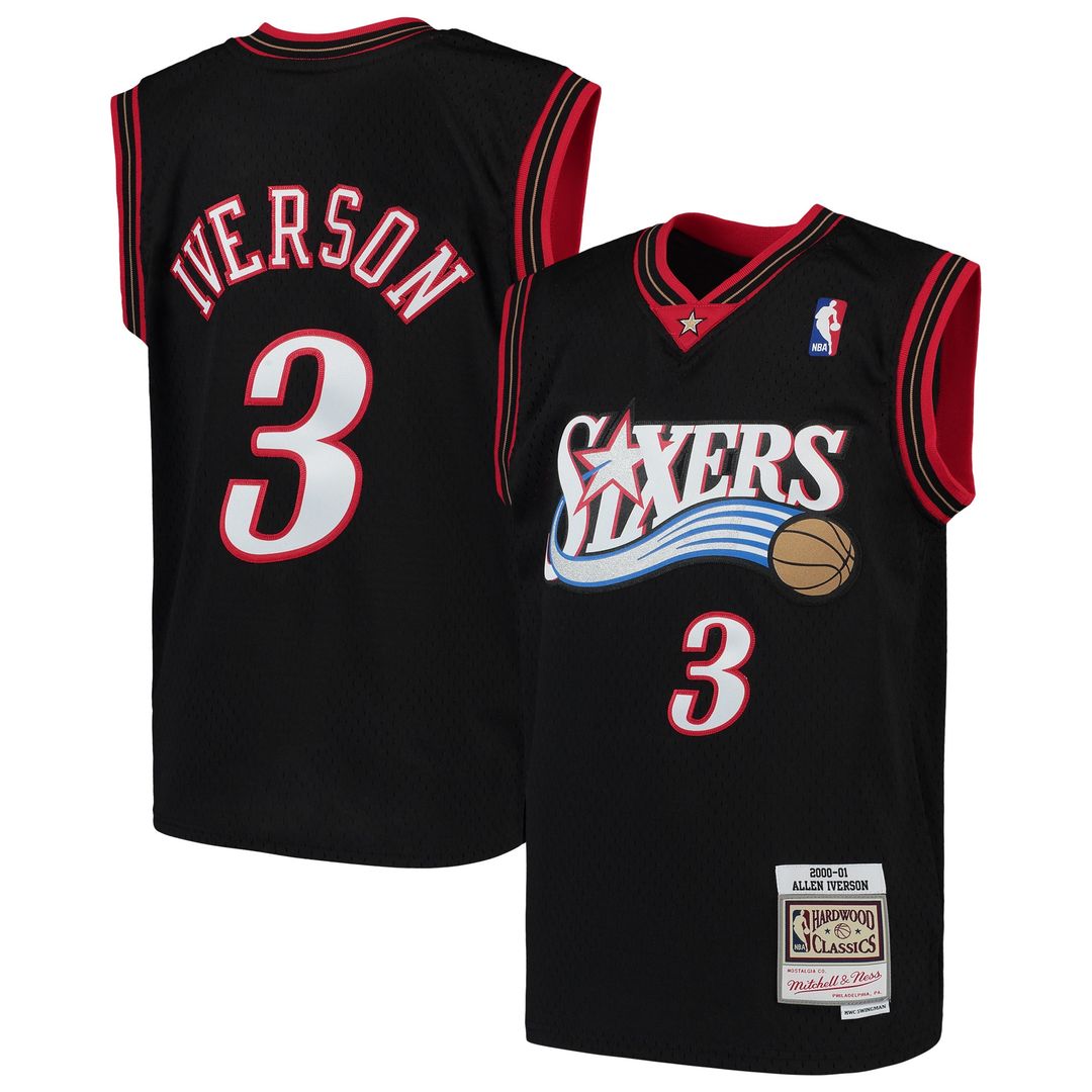 Philadelphia 76ers Allen Iverson Mitchell & Ness Youth Hardwood Classics Swingman Throwback Jersey - Black