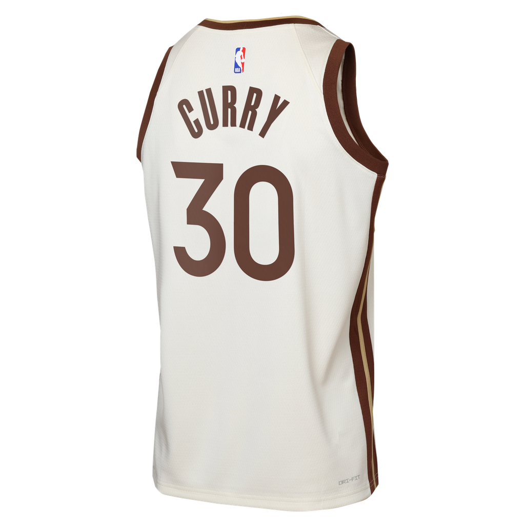 Golden State Warriors Stephen Curry Nike Youth Swingman Finished Badge Player Jersey - City Edition - Tan