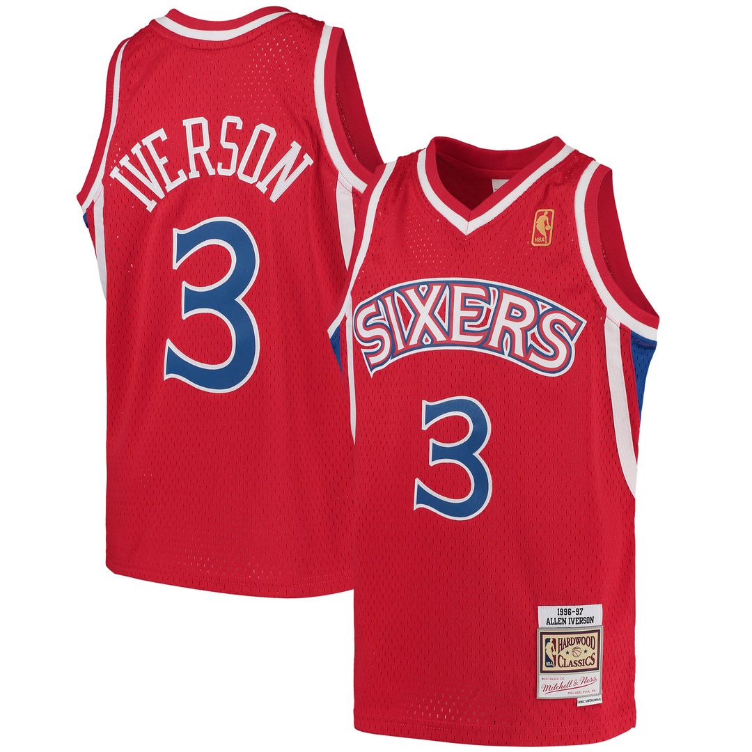 Philadelphia 76ers Allen Iverson Mitchell & Ness Youth Hardwood Classics Swingman Throwback Jersey - Black