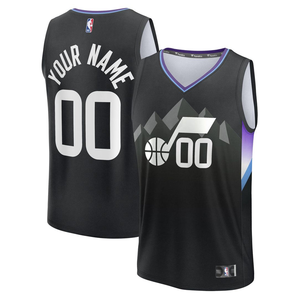 Utah Jazz Fanatics Youth Fast Break Custom Replica Jersey - Black - Statement Edition