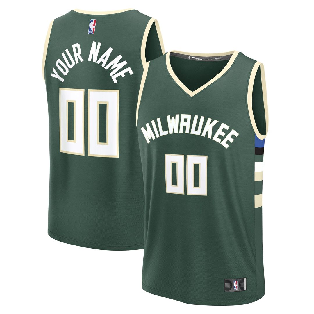 Milwaukee Bucks Fanatics Youth Fast Break Custom Replica Jersey - Black - Statement Edition