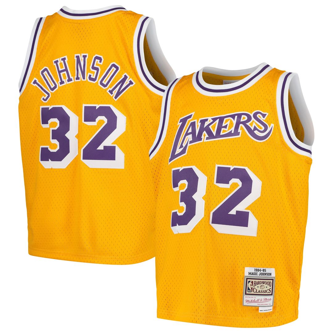 Los Angeles Lakers Magic Johnson Mitchell & Ness Youth 1984 - 85 Hardwood Classics Swingman Throwback Jersey - Purple