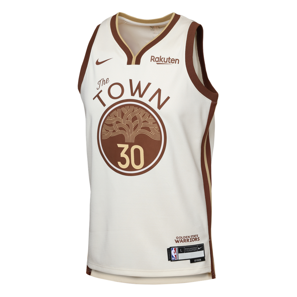 Golden State Warriors Stephen Curry Nike Youth Swingman Finished Badge Player Jersey - City Edition - Tan