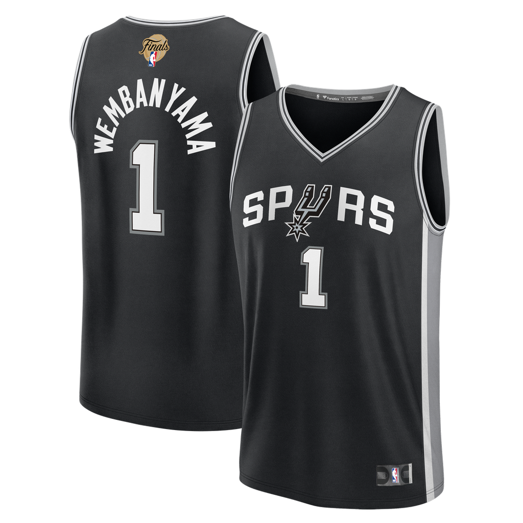 San Antonio Spurs Victor Wembanyama Fanatics Youth 2026 NBA Finals Patch Fast Break Replica Jersey - Black - Icon Edition