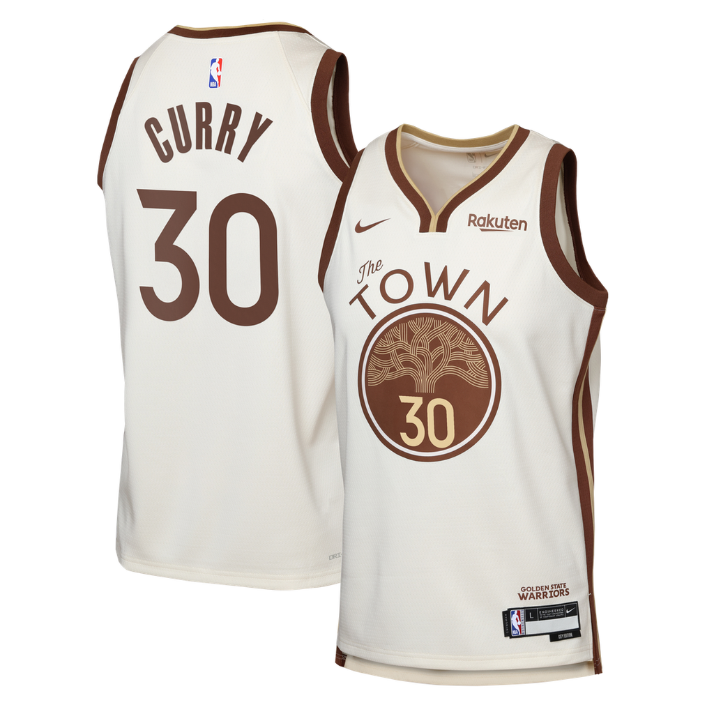 Golden State Warriors Stephen Curry Nike Youth Swingman Finished Badge Player Jersey - City Edition - Tan