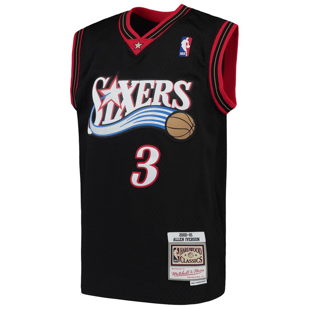 Philadelphia 76ers Allen Iverson Mitchell & Ness Youth Hardwood Classics Swingman Throwback Jersey - Black