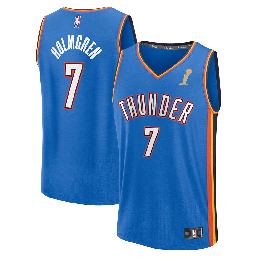 Oklahoma City Thunder Chet Holmgren Fanatics Youth 2025 NBA Finals Champions Fast Break Replica Player Jersey - Blue - Icon Edition