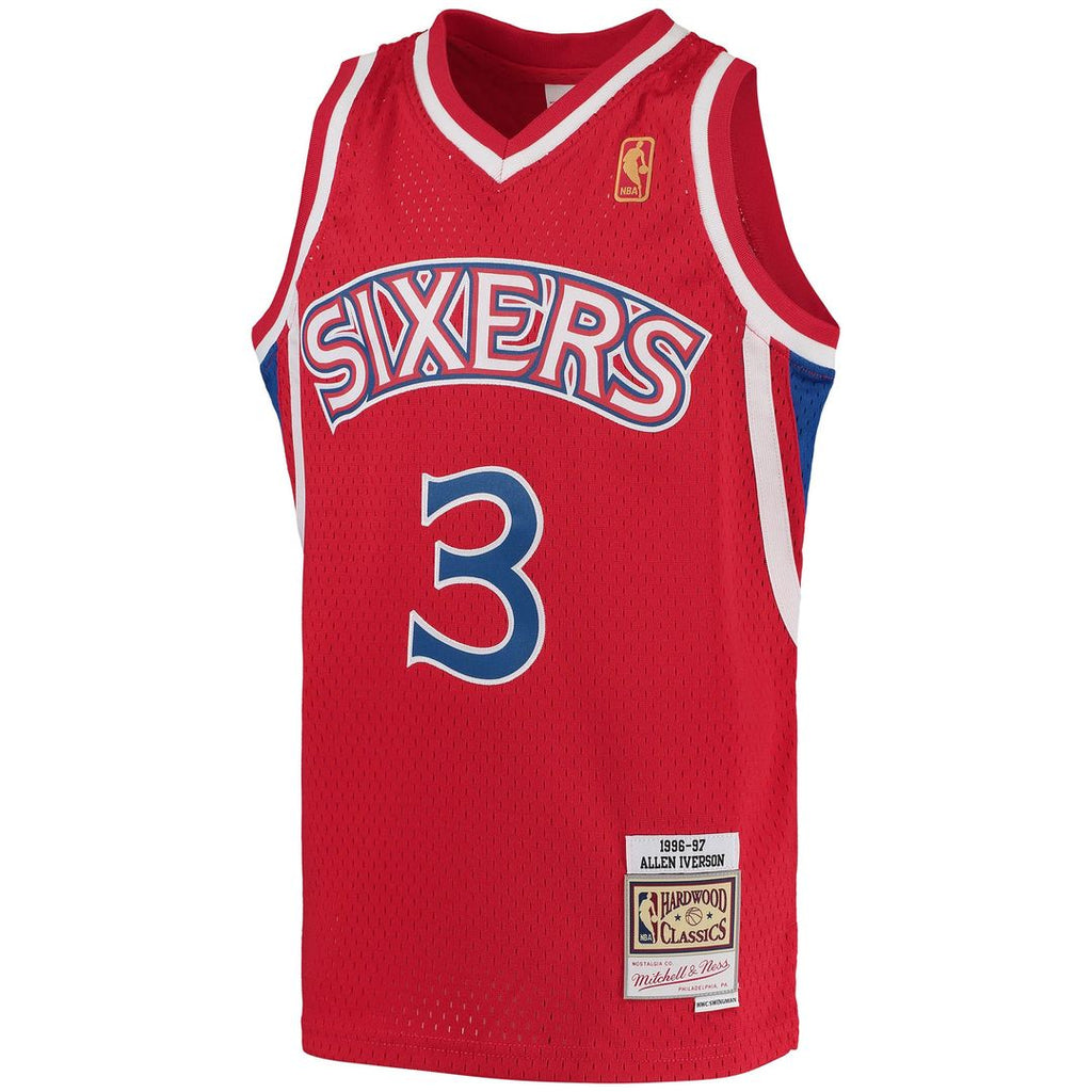 Philadelphia 76ers Allen Iverson Mitchell & Ness Youth 1996/97 Hardwood Classics Swingman Throwback Jersey - Red