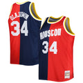 Houston Rockets Hakeem Olajuwon Mitchell & Ness Big & Tall Hardwood Classics 1993/94 Split Swingman Jersey - Navy/Red