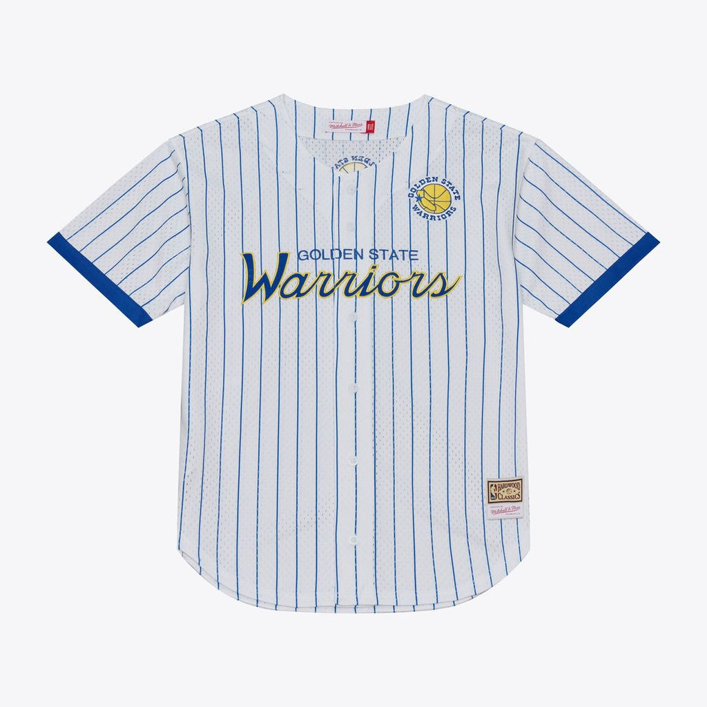 Golden State Warriors Mitchell & Ness Head Coach Pinstripe Mesh Full - Button Baseball Jersey - White