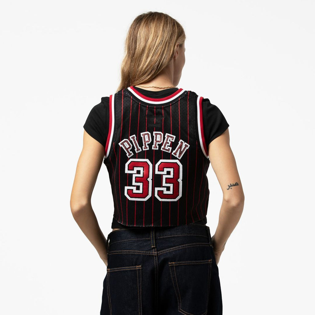 Chicago Bulls Scottie Pippen Mitchell & Ness x DANNIJO Women's Fashion Cropped Basketball Jersey - Black