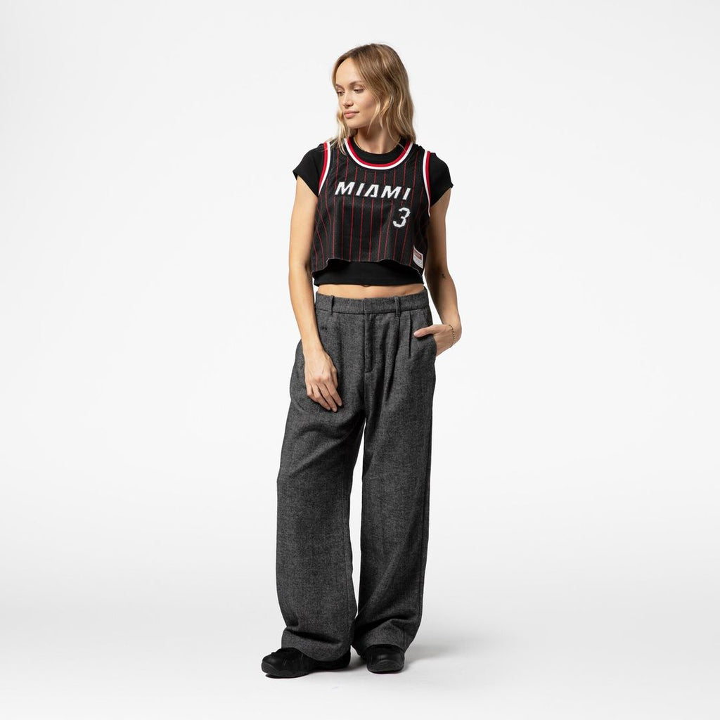 Miami Heat Dwyane Wade Mitchell & Ness x DANNIJO Women's Fashion Cropped Basketball Jersey - Black