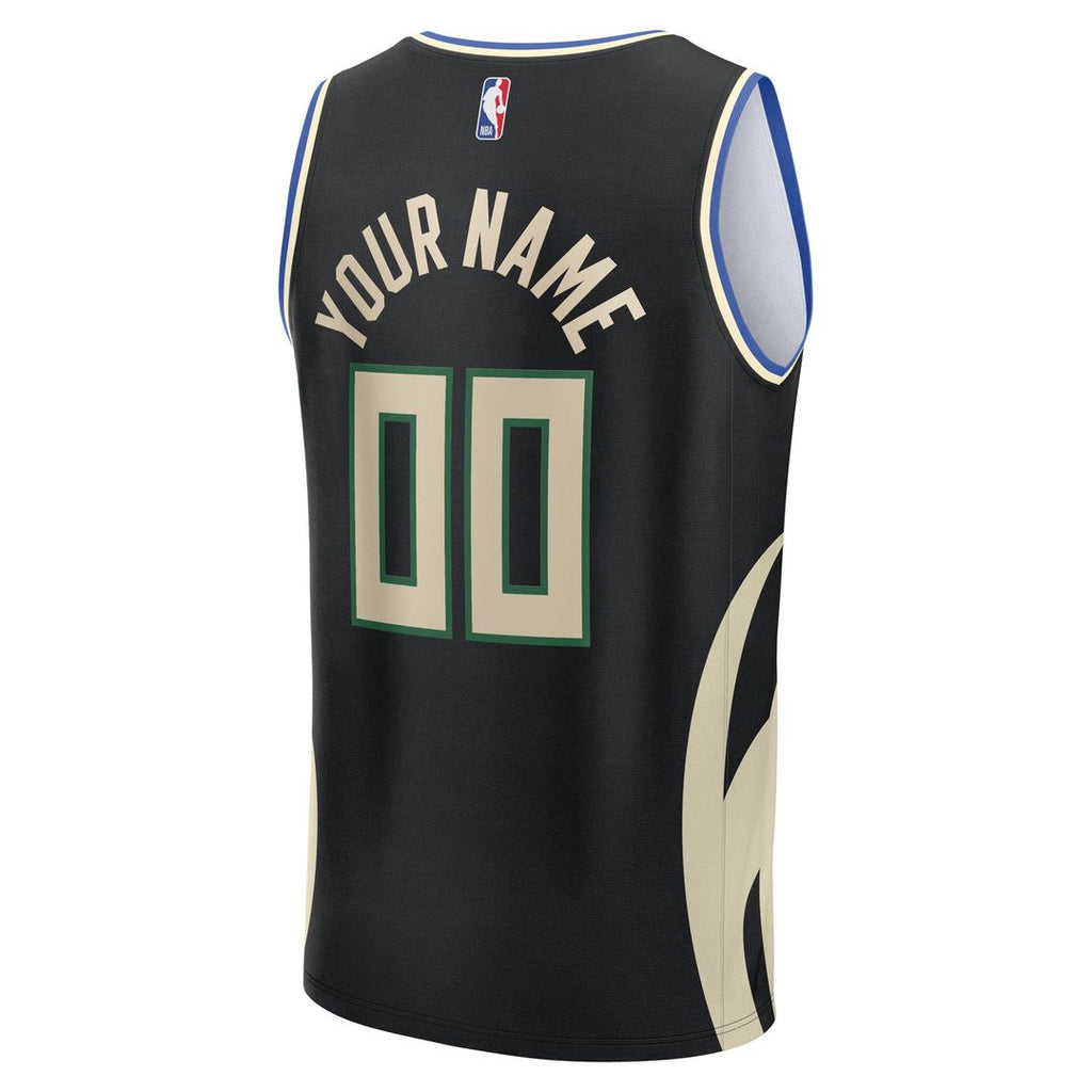 Milwaukee Bucks Fanatics Youth Fast Break Custom Replica Jersey - Black - Statement Edition
