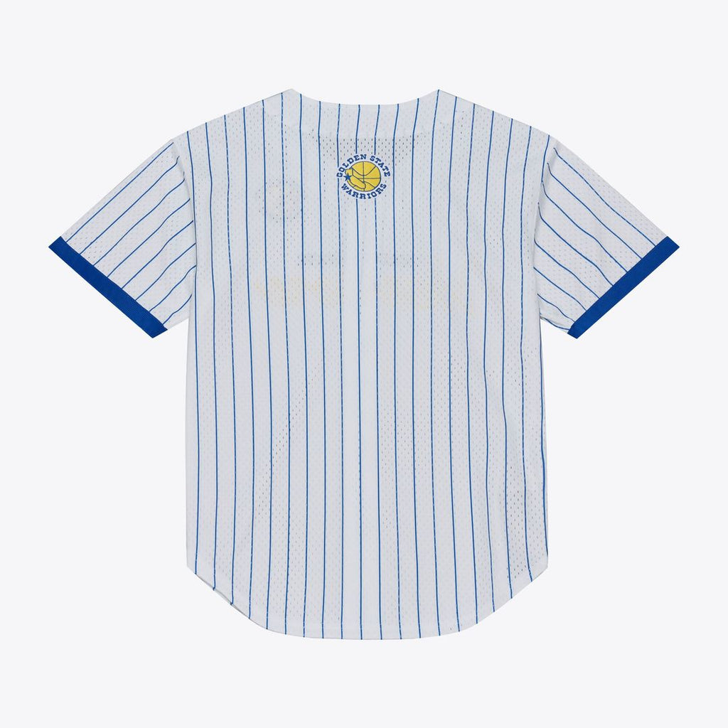 Golden State Warriors Mitchell & Ness Head Coach Pinstripe Mesh Full - Button Baseball Jersey - White