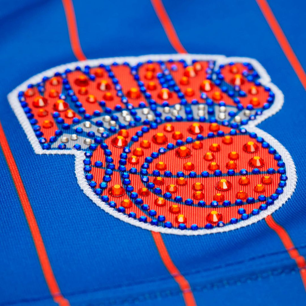 New York Knicks Patrick Ewing Mitchell & Ness x DANNIJO Women's Name & Number Cropped Football Jersey - Blue
