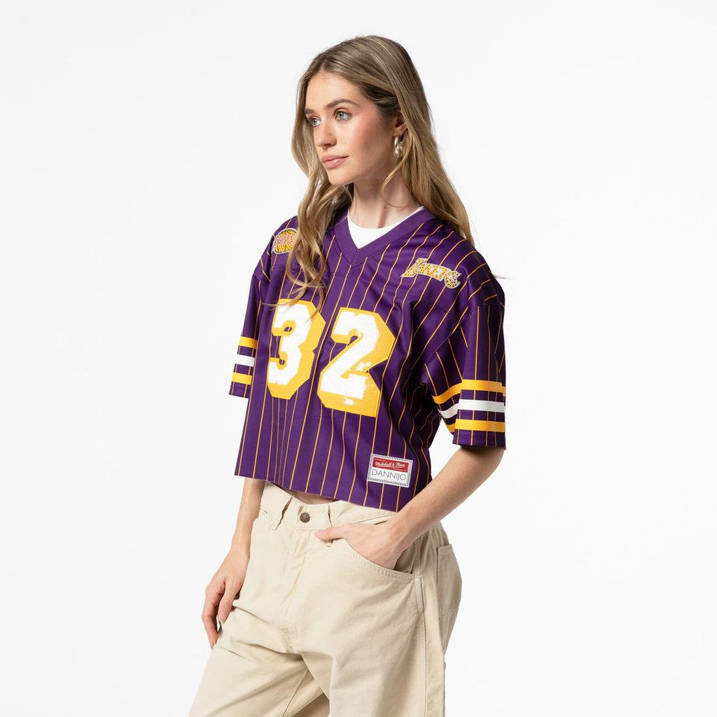 Los Angeles Lakers Magic Johnson Mitchell & Ness x DANNIJO Women's Cropped Football Fashion Jersey - Purple