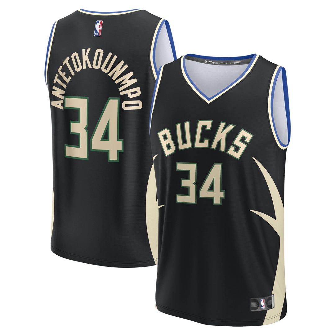 Milwaukee Bucks Giannis Antetokounmpo Fanatics Youth Fast Break Replica Player Jersey - Statement Edition - Black